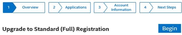 Upgrade to Standard (Full) Registration page